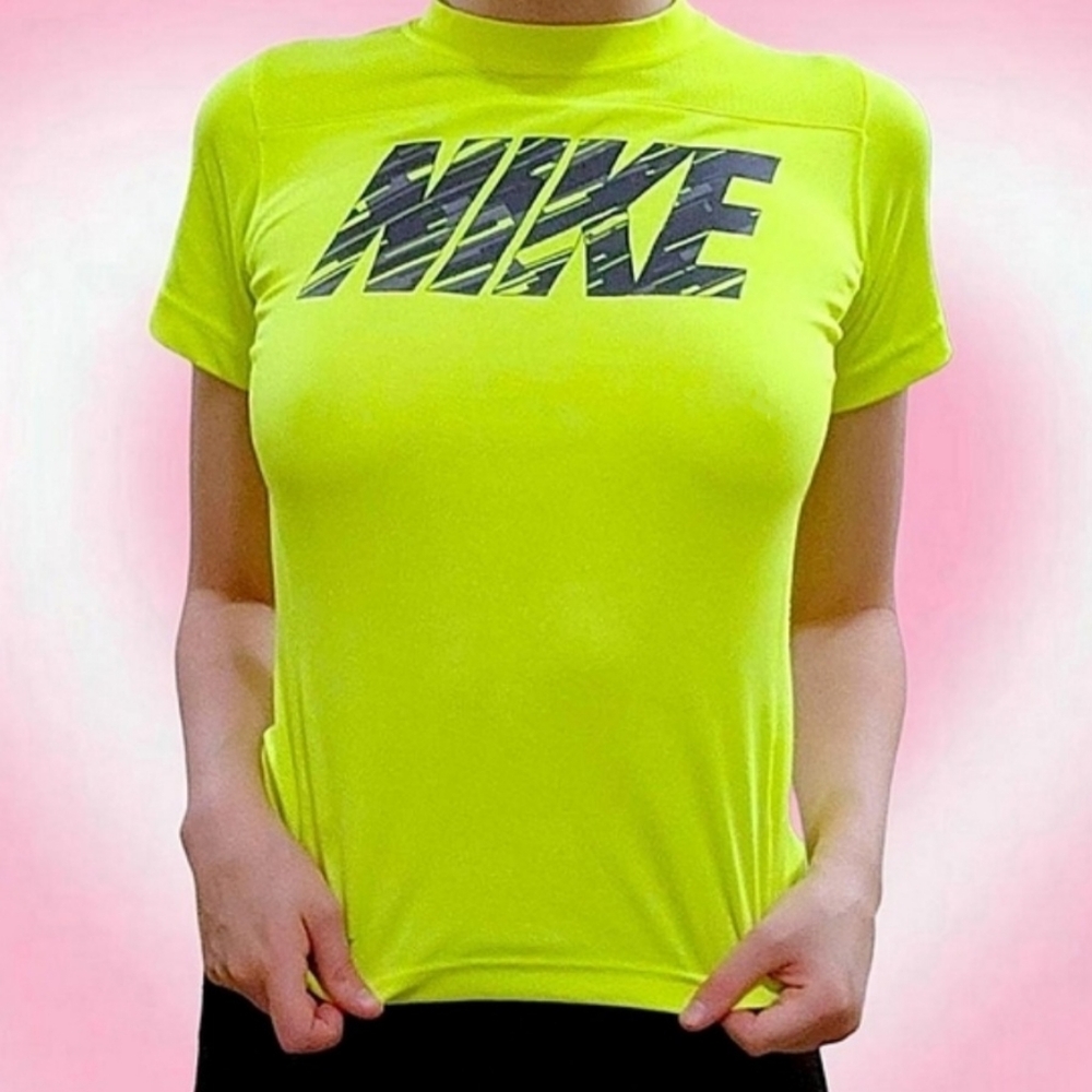 Neon Yellow Green NIKE Workout Athletic Fitted Tee